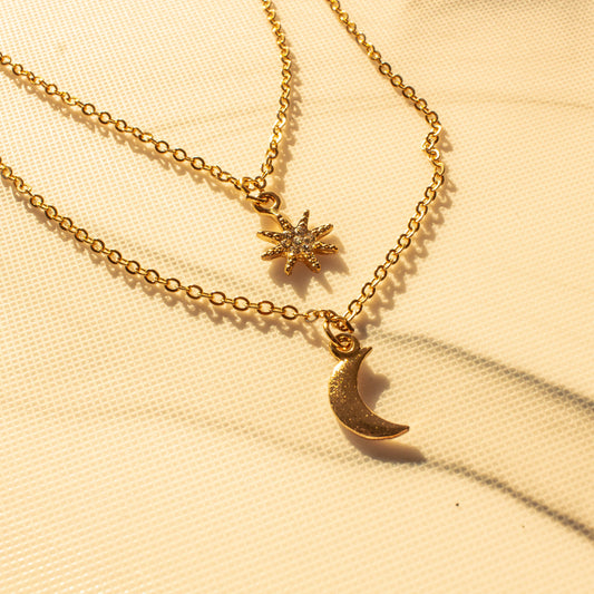 Aim for the moon | New star and moon 2 layer necklace